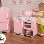 Pink Wood Play Kitchen Sets For Girl With Refrigerator