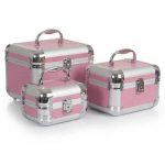 Three units of pink sliver makeup storage cases in different sizes