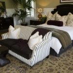 Awesome White Bedding With Wooden Cabinet And Stripped Sofa Of Small Loveseat For Bedroom