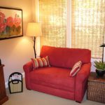 Small Loveseat For Bedroom With Floor Lamp And Red Sofa