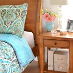 Turquoise Pattern Better Homes and Garden Comforter Sets On Bed With Wooden Bed Frame Side Table And Floor