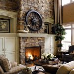 Unique Stone Fire Places With Rustic Decoration And Round Table