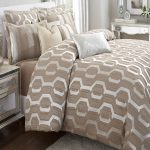 White and beige bedding set for a modern bedroom