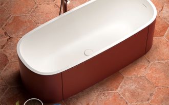 hard texture hexagon tile floors freestanding oval bathtub in modern style freestanding shower faucet made of stainless steel