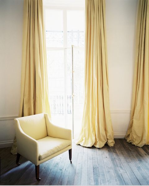 puddled curtains in sunny yellow color