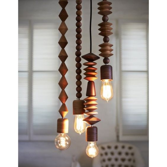 creative pendant lamps with wooden bead chain