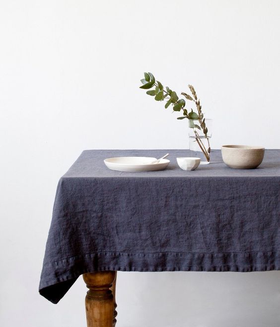 washable linen tablecloth in blue